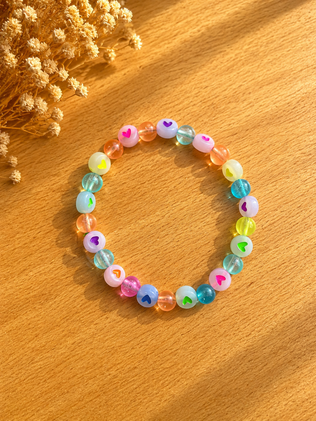 Rainbow Heart Bead Bracelet