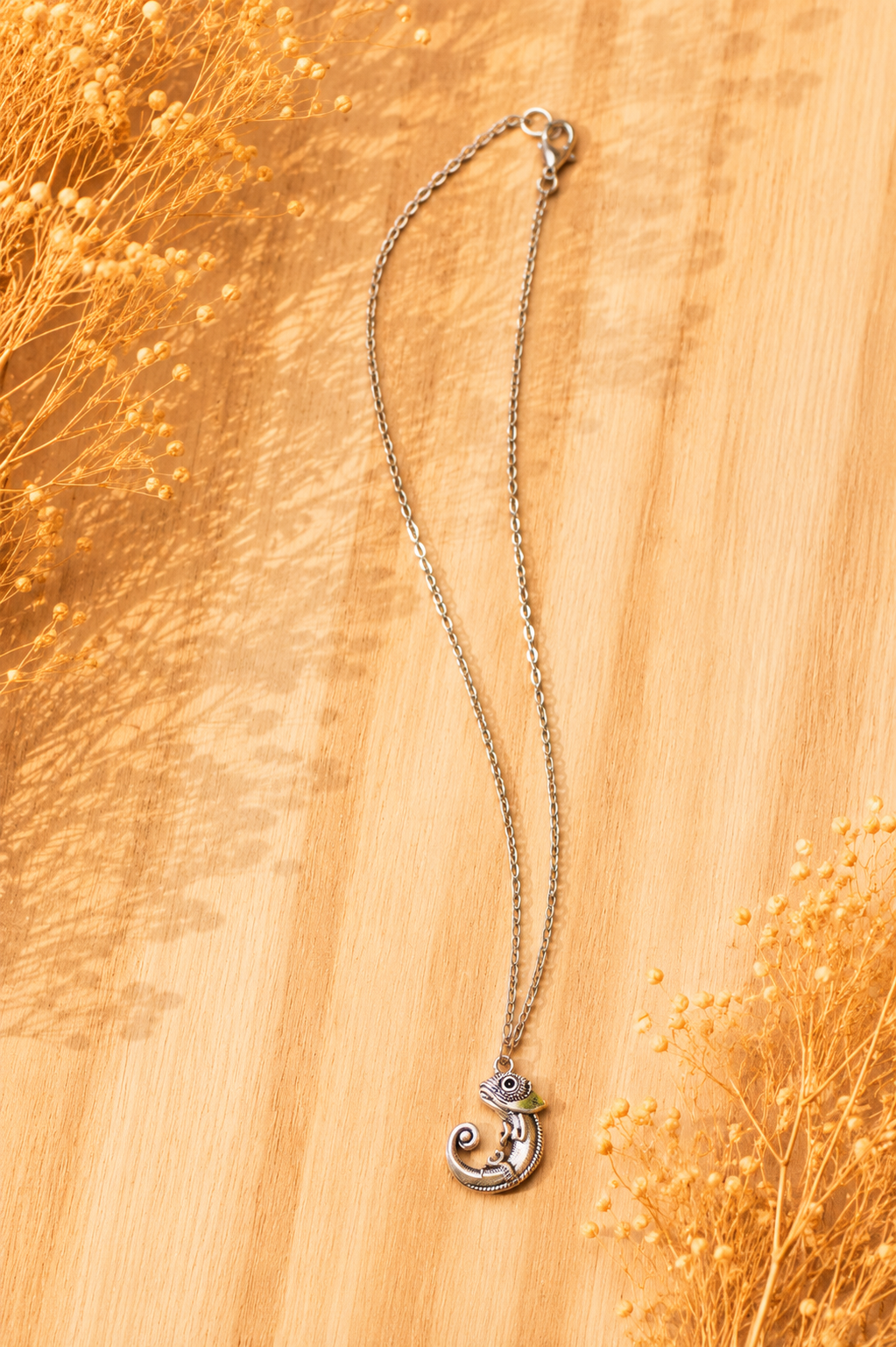 Silver Chameleon Charm Necklace