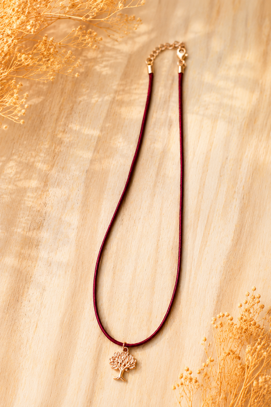 Tree of Life Cord Necklace in Burgundy