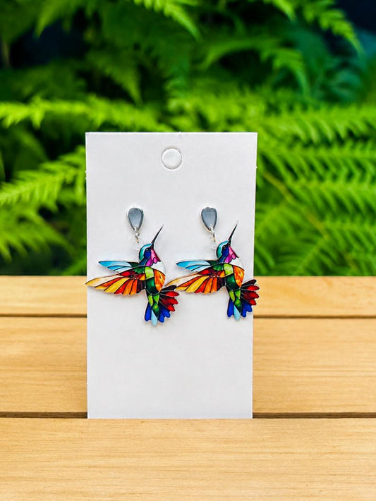 Rainbow Hummingbird Drop Earrings