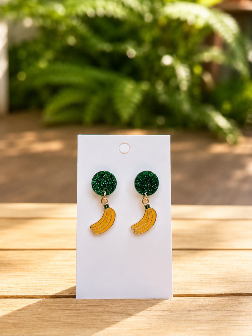 Glitter Disc & Banana Drop Earrings