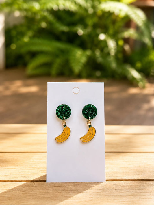 Glitter Disc & Banana Drop Earrings
