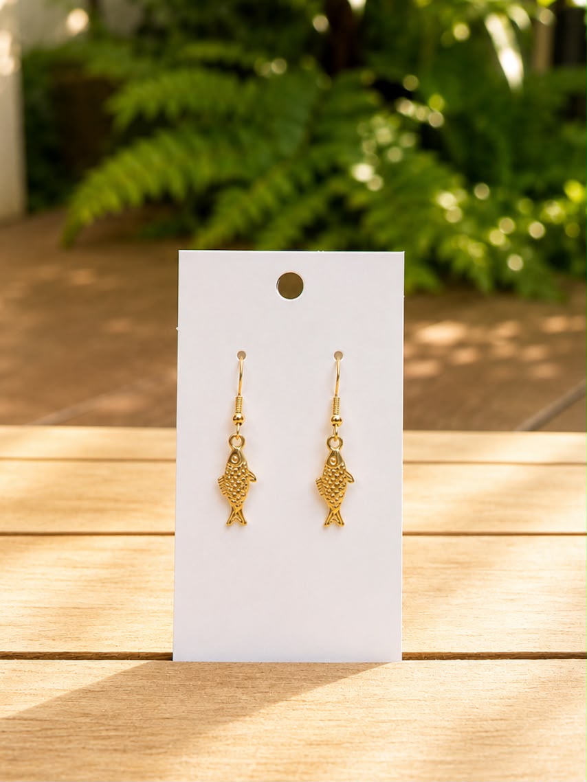 Gold Fish Drop Earrings