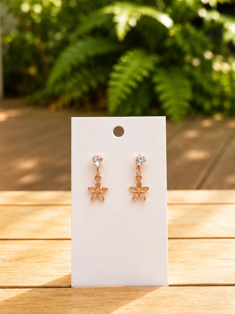 Rose Gold Crystal & Flower Drop Earrings
